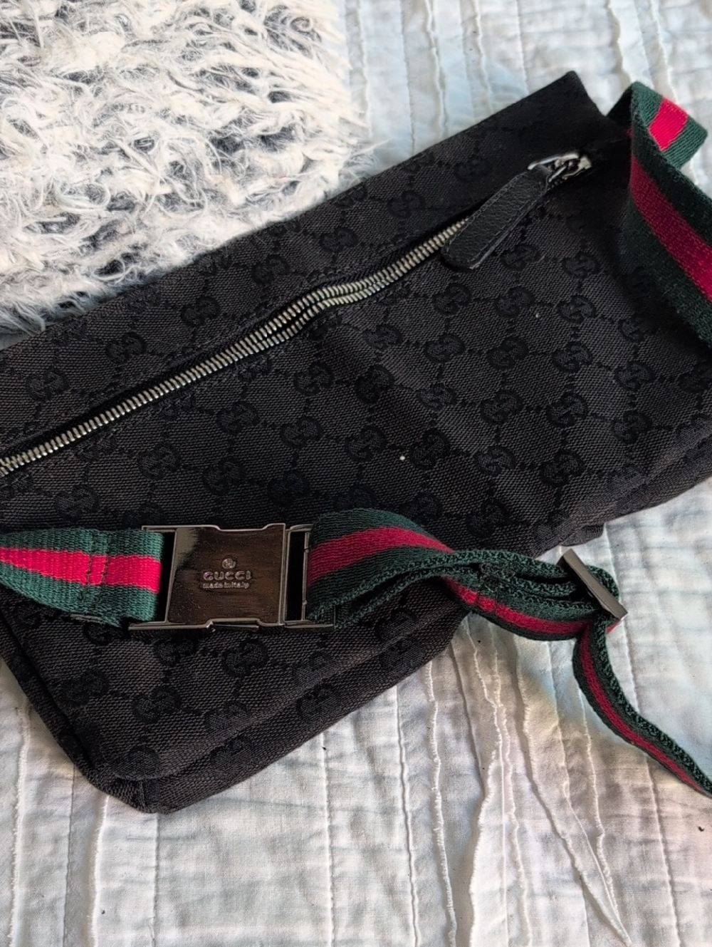 Gucci Black GG Monogram Hip or Side Body Bag with Signature Web Strap - Picture 2 of 12